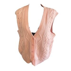 Vintage Carriage Court Womens MEDIUM Pink Cable Knit Sweater Vest Academia